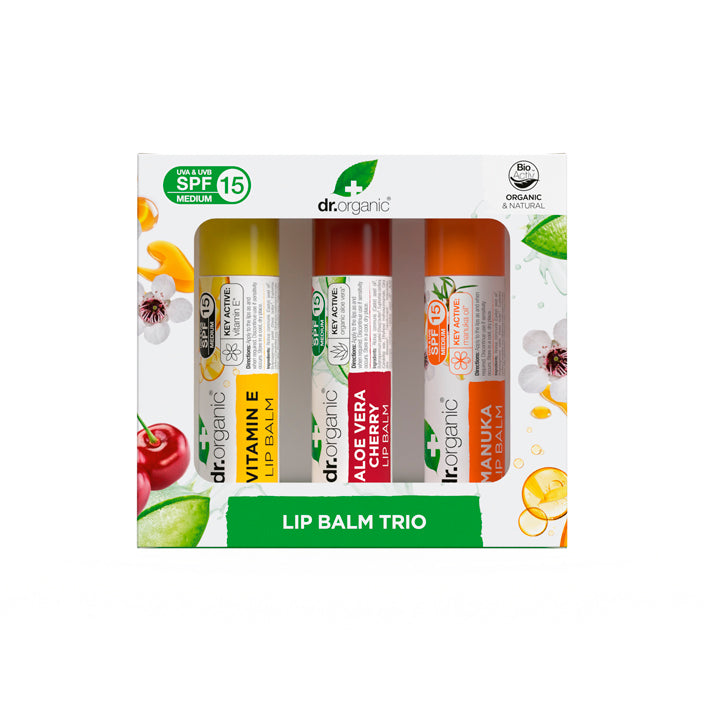 Lip Balm Trio with Aloe & Cherry, Vitamin E and Manuka