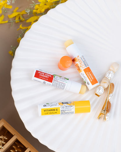 Lip Balm Trio with Aloe & Cherry, Vitamin E and Manuka